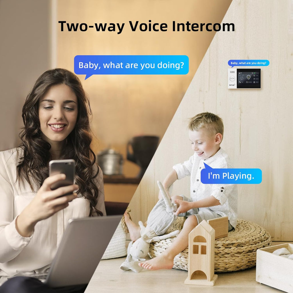 Alarm System for Home Security with Camera, Wireless Security System with 4.3' Wireless fulltouch Screen Compatible with Alexa and Google for Home, Flat