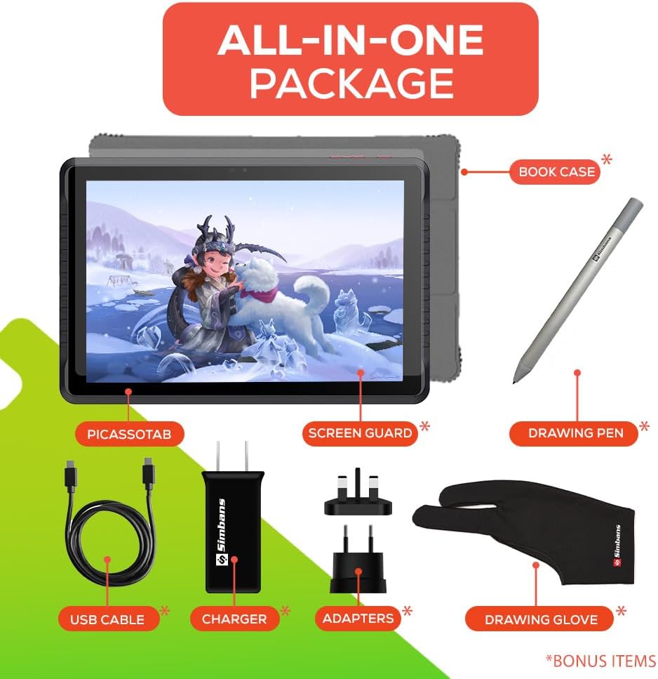 PicassoTab A10 Drawing Tablet • No Computer Needed • Stylus Pen, Pro Drawing Apps & Tutorials • 10" Screen, 6GB+128GB, Android 14 • Portable, Standalone for Digital Graphic Artist, Student • A10