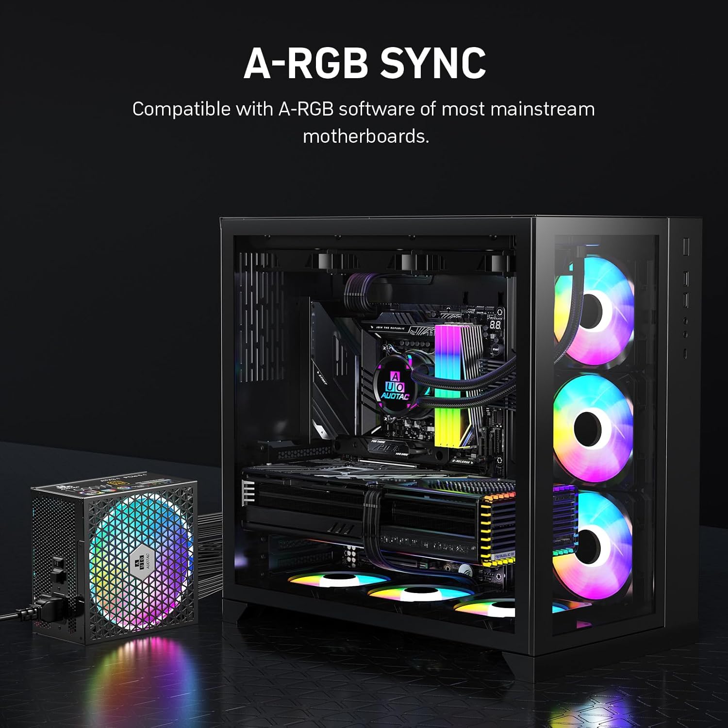 1000W Fully Modular Power Supply, 80+ Gold Certified PSU, ATX 3.1 & PCIe 5.1 Ready, 12V-2x6 Native Connector, 140mm RGB Low-Noise Smart Fan, 105℃ Japanese Capacitors, Black