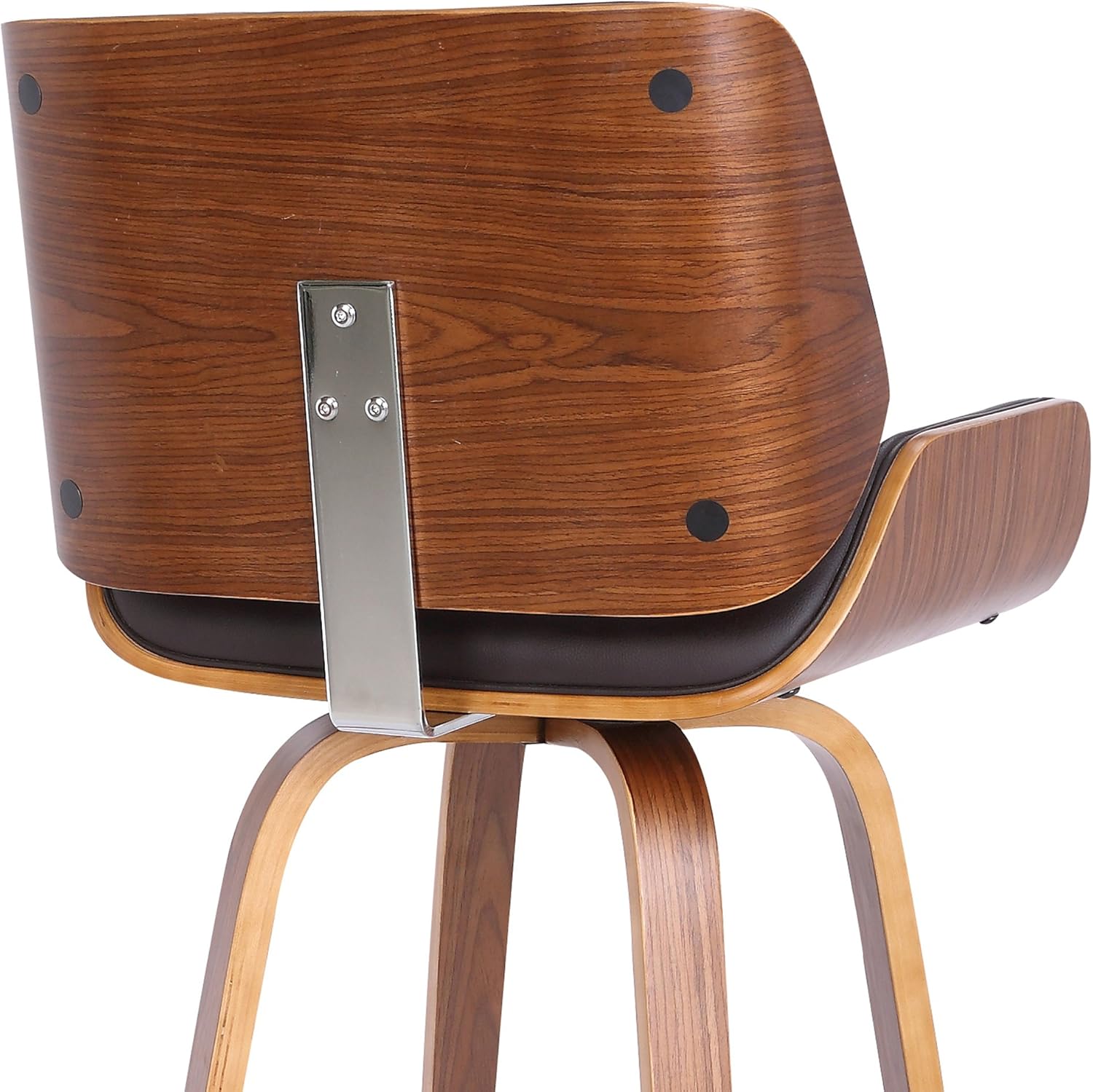 Armen Living Tyler 30" Bar Height Swivel Brown Faux Leather and Walnut Wood Bar Stool