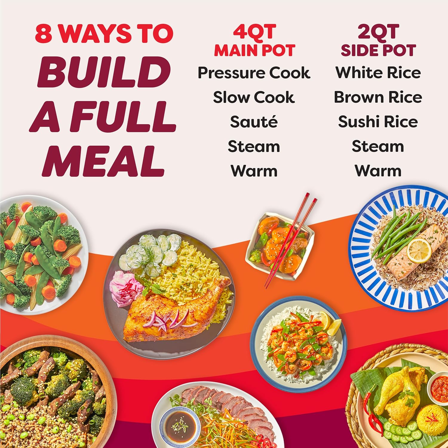 Instant Pot Dual Action 8‑in‑1 Multi-Cooker with Serve Together™ Smart Timing, 4Qt Pressure Cooker & 2Qt Rice Cooker, Cook Mains & Sides Together, Fast Cooking, PFAS-Free Pot*, Sauté, Slow Cook & More