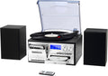 MUSITREND 10 in 1 Record Player with External Speakers, 3 SpeedTurntable with AM/FM Radio, CD & Cassette Player, Bluetooth, USB/SD Playback, Remote Control, Black
