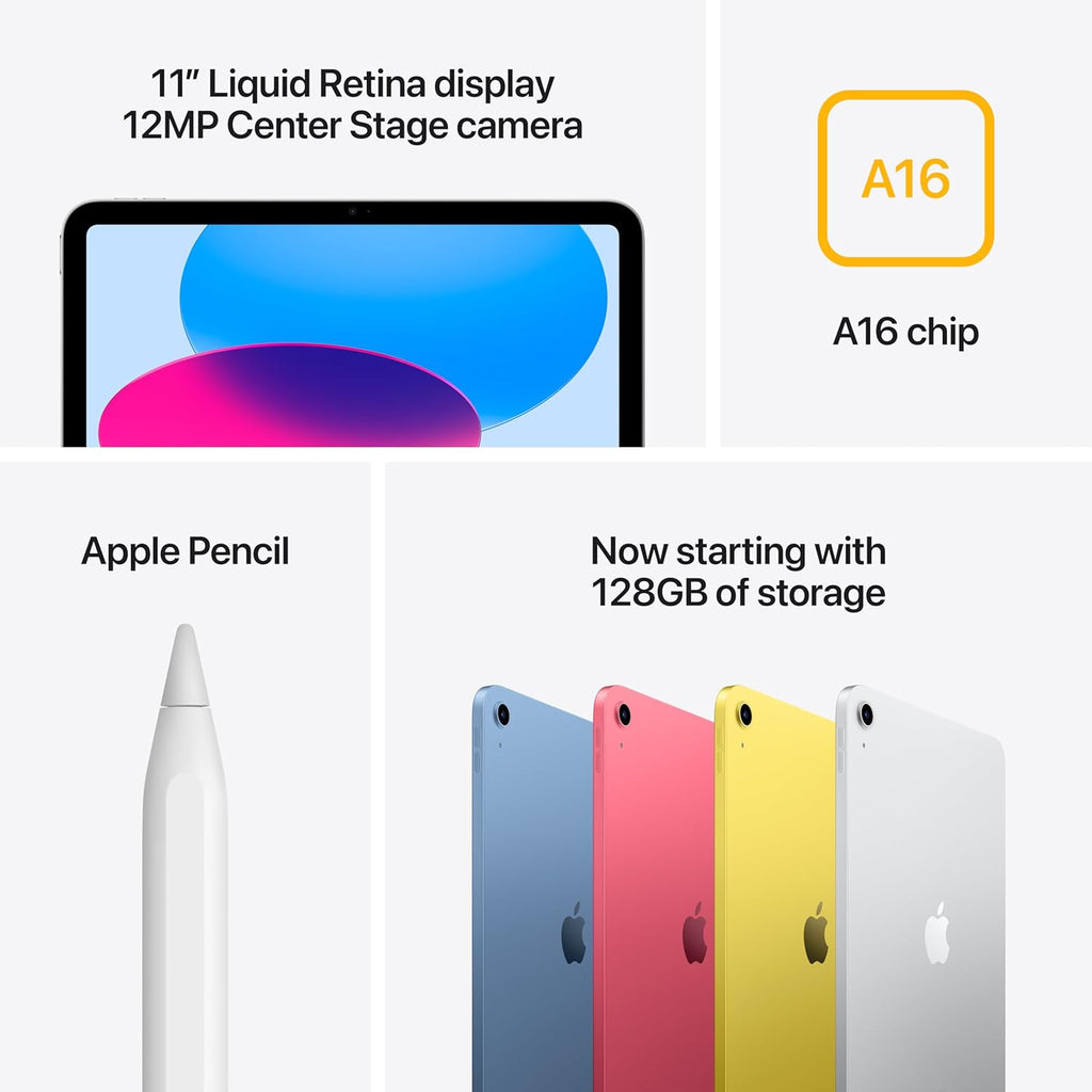 Apple iPad 11-inch: A16 chip, 11-inch Model, Liquid Retina Display, 128GB, Wi-Fi 6 + 5G Cellular, 12MP Front/12MP Back Camera, Touch ID, All-Day Battery Life — Blue