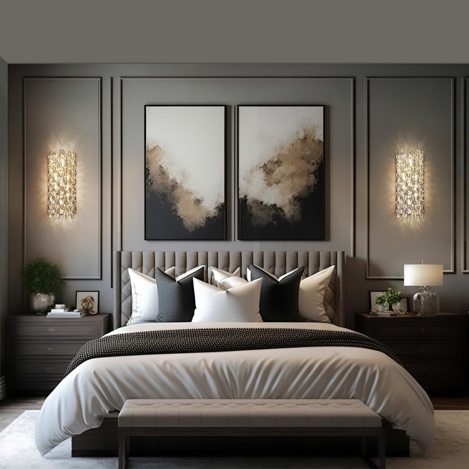 Crystal Wall Sconces,Modern Wall Light Fixtures,Chrome Wall Lamp,Luxury Crystal Wall Sconces for Living Room Bedroom Bathroom Hallway Doorway Stairway Bedside