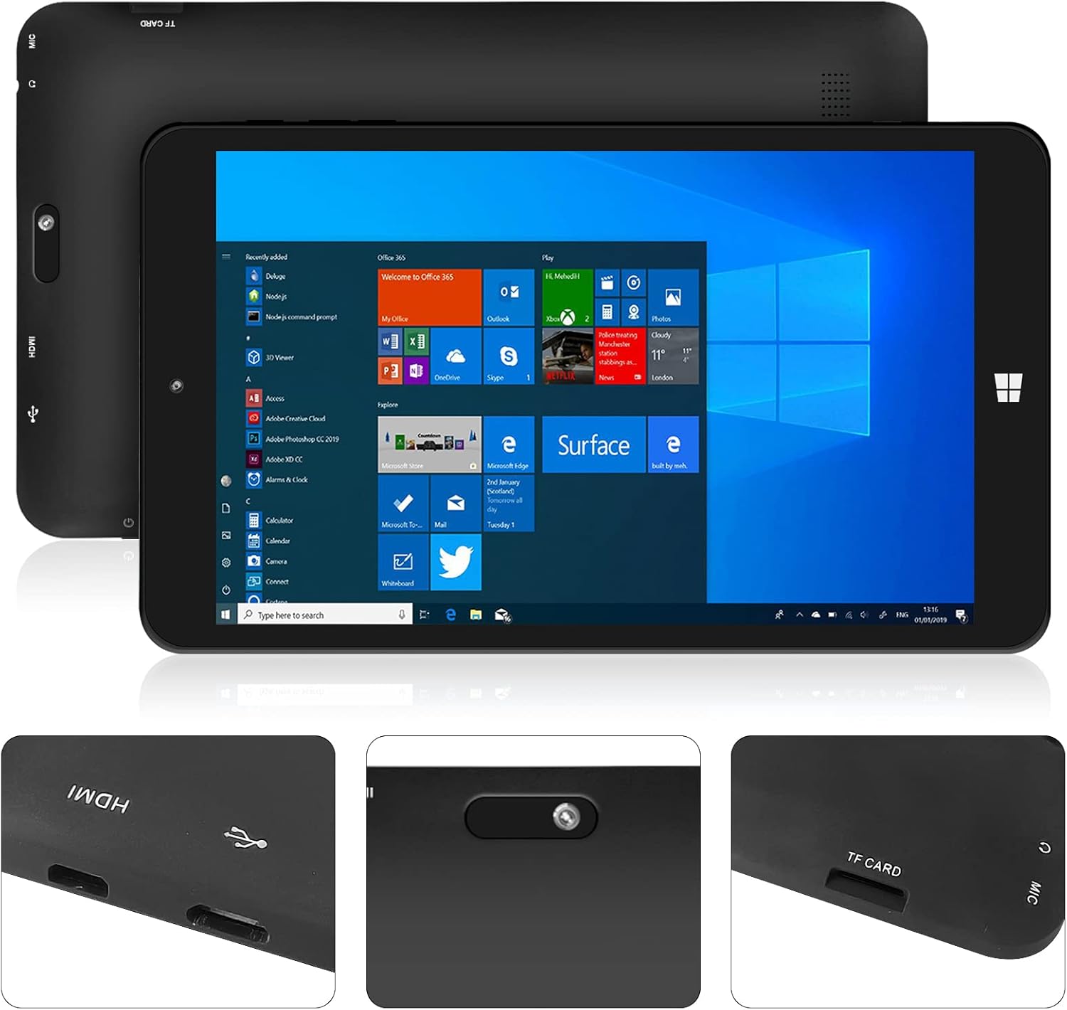 8 Inch Windows 10 Tablets, Quad Core CPU 64GB Storage 128GB Expand PC Windows Tablet Computer, 1280 x 800 IPS HD Touchscreen, WiFi, 4000mAh Battery, Bluetooth 4.0