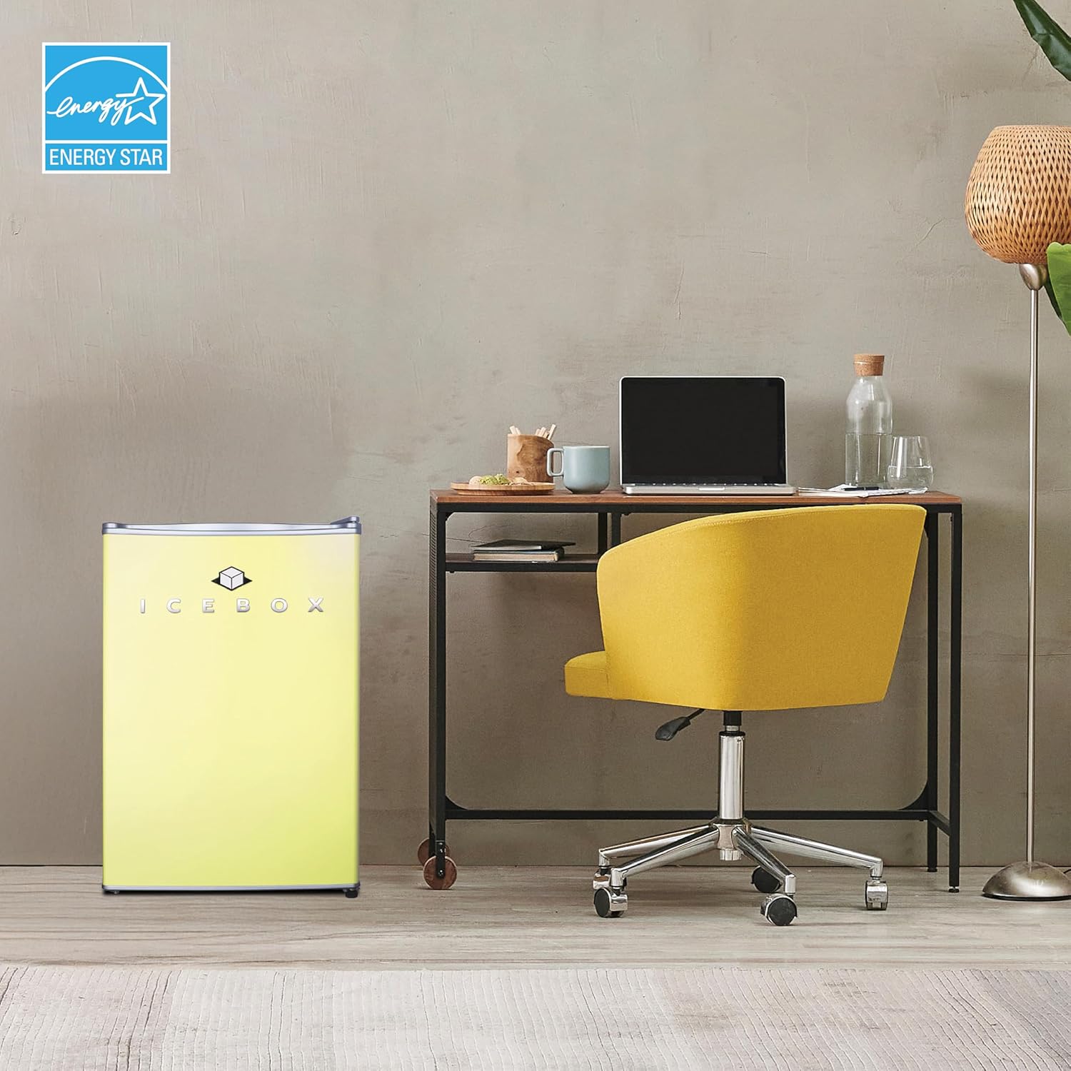 ICEBOX 2.5 Cu. Ft. Compact Refrigerator, ENERGY STAR Certified Small Refrigerator, Single Door Mini Fridge with Chiller Compartment, R600a Refrigerant, IBCR25SUN, Sun Yellow