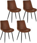 Upholstered Dining Chairs Set of 4, Water-Resistant PU Leather Kitchen Chairs with 300lb Capacity for Dining Room, Office, Coffee Shop, Brown