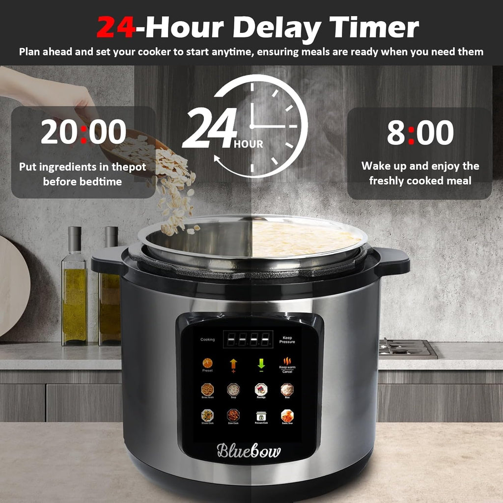 Chefvia 6.5 Quart 8-in-1 Electric Pressure Cooker – Stainless Steel Multi-Cooker With LED Display, Slow Cook, Rice, Steam, Sauté & Warm Functions – Black & Silver Kitchen Appliance