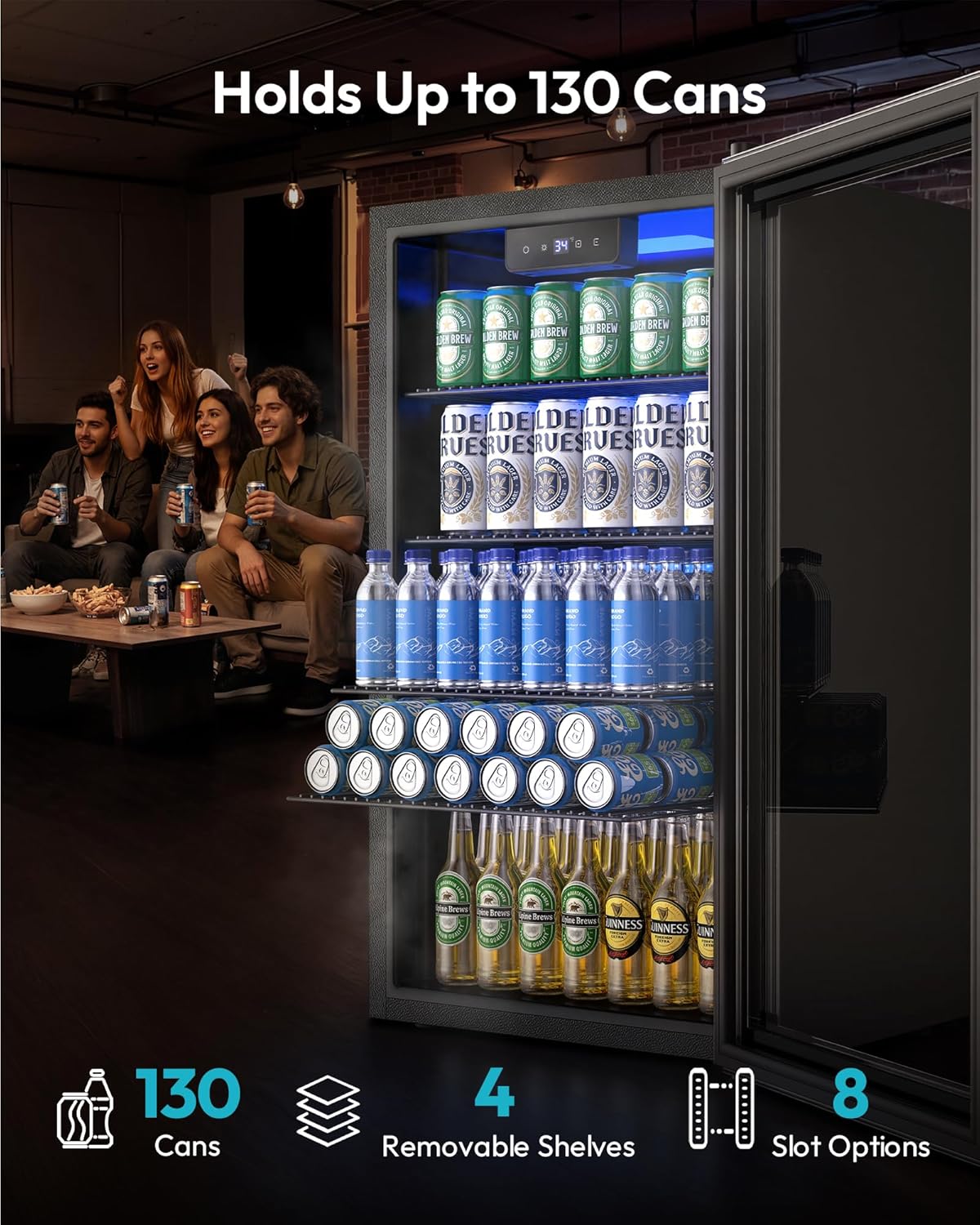 EUHOMY Mini Fridge 130 Can Beverage Refrigerator Cooler Glass Door for Soda Wine Beer, Beverage Cooler for Home, Bar, Office with Digital Temperature Control Adjustable Shelves, 3.2 Cu.Ft, Silver