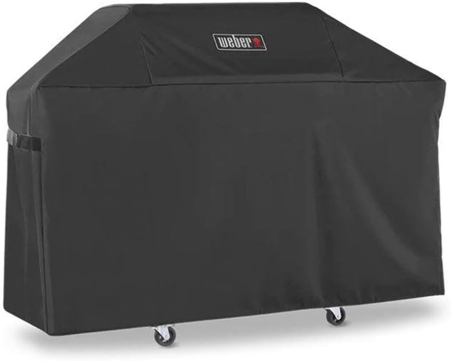 Weber Premium Outdoor Grill Cover – Water‑Resistant Weather‑Protective Grill Cover for Genesis 300 Series (3 Burners) Gas Grills, Durable Black Fabric with Secure Fastening Straps