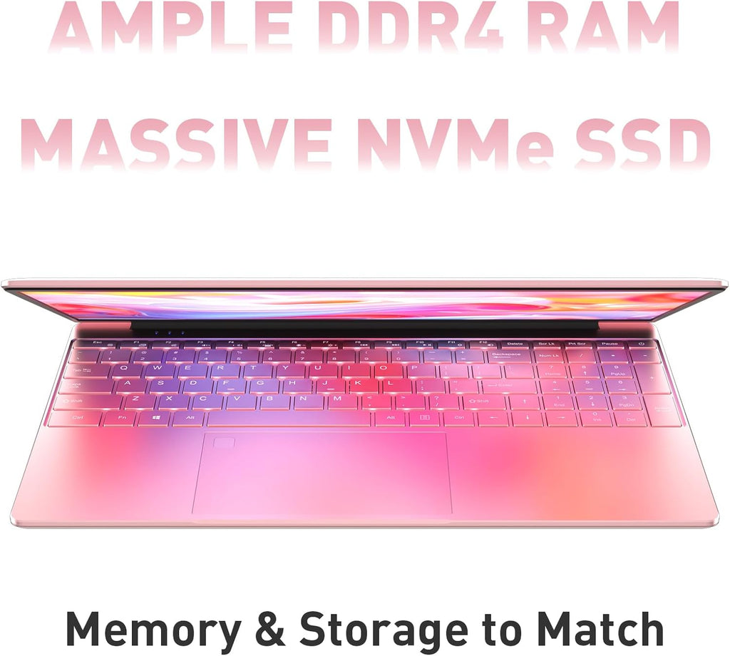 Auusda Business Laptop Computer for Work, Notebook PC for College Students, 15.6" FHD Display, 4-Core Processor, Backlit Keyboard, Fingerprint ID, Up to 10TB Storage, 32GB DDR4 RAM, 1TB NVMe, Pink