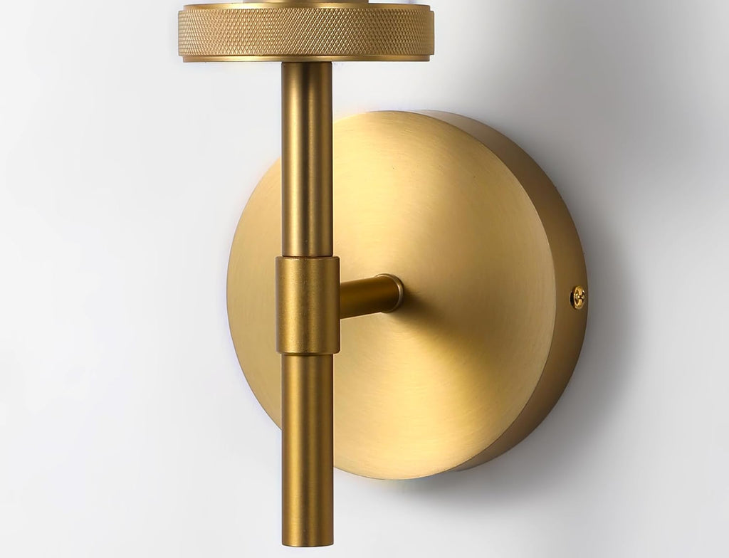 15 Inch Brushed Gold Sconces Set of 2, Brass Gold Bathroom Wall Sconces with Clear Glass Shade Hardwired (Bulb Included)