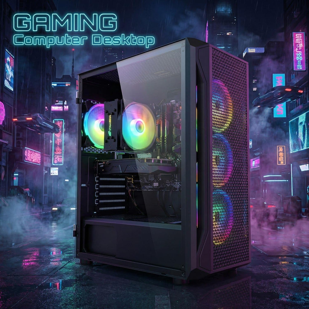 STGAubron Gaming PC Computer Desktop, Intel Core i7-12800HX up to 4.8GHz, GeForce RTX 3050 6G, 16G DDR5, 1TB SSD, WiFi 6, BT 5.2, RGB Fan x4, Windows 11 Home