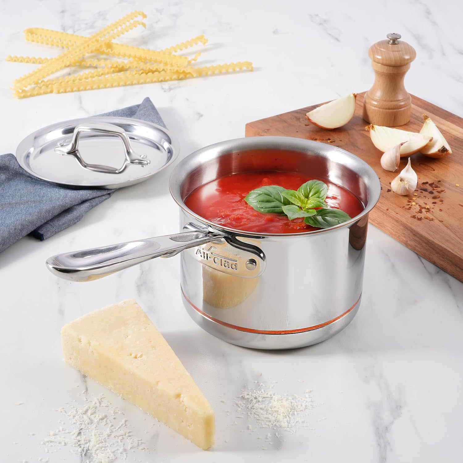 All-Clad Copper Core 5-Ply Stainless Steel Sauce Pan 2 Quart Induction Oven Broiler Safe 600F Pots and Pans, Cookware Silver