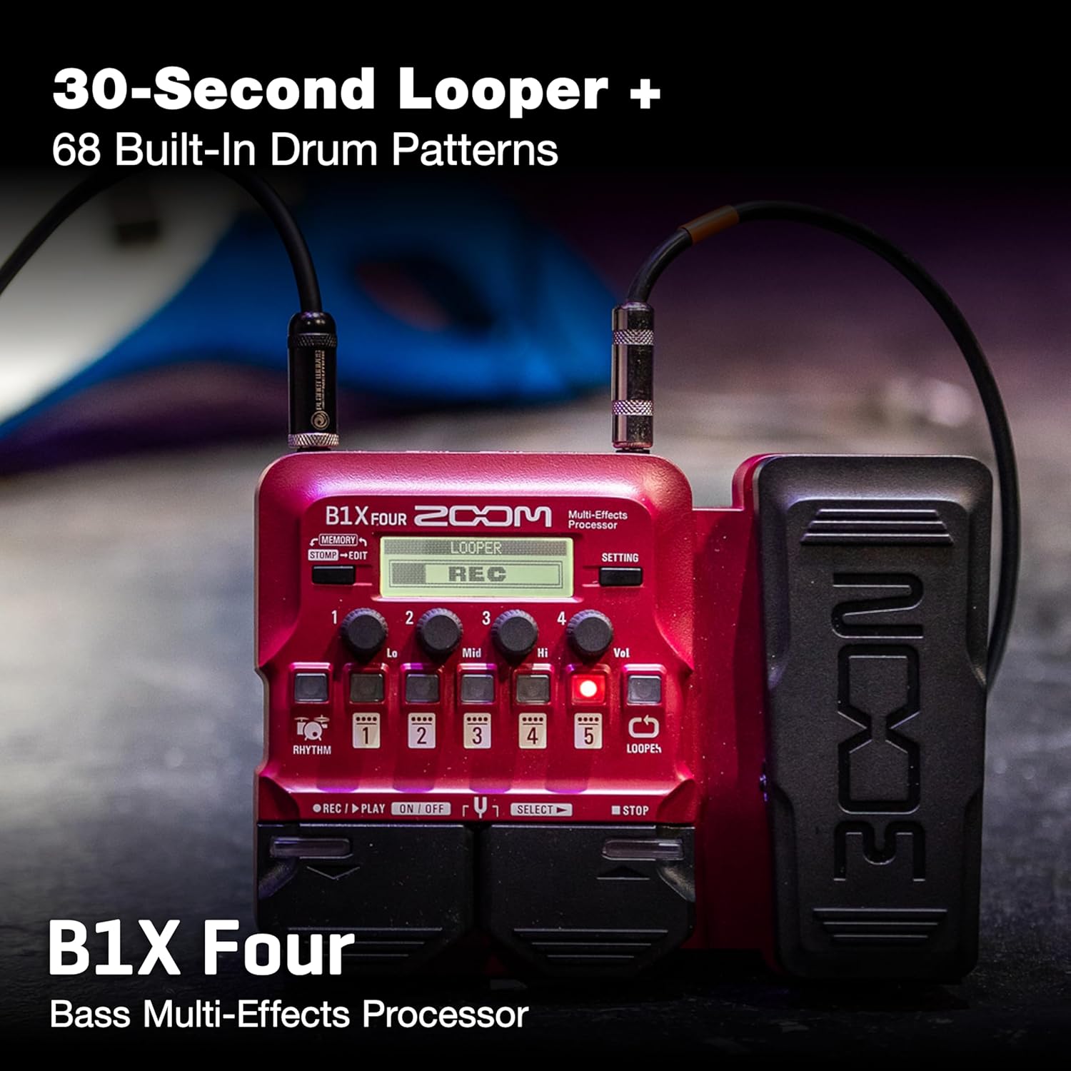 Zoom B1X FOUR Bass Multi-Effects Processor with Expression Pedal, 70+ Built-in Effects, Amp Modeling, Looper, Rhythm Section, Tuner, Battery Powered