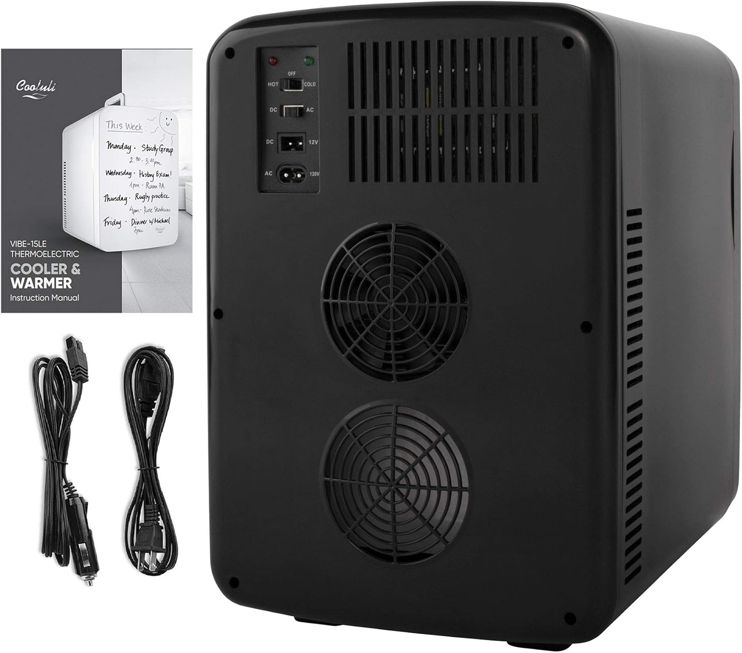 Cooluli 15L Mini Fridge with Magnetic Blackboard - Portable Small Refrigerator for Travel, Car & Office, V15LE2BK