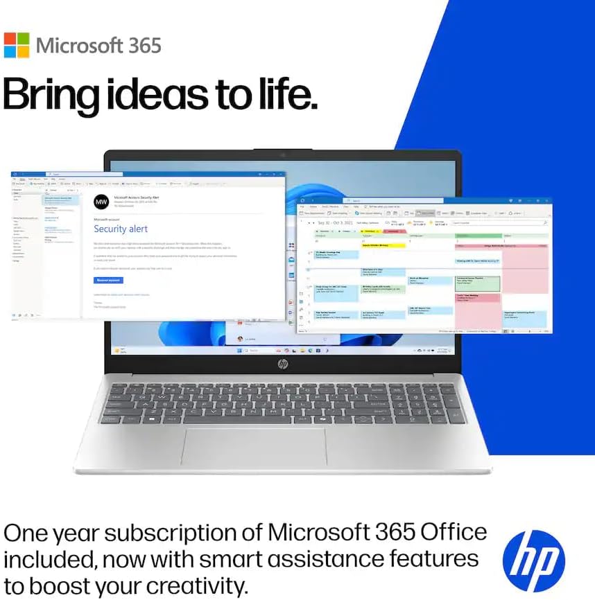 HP 15.6" Business Laptop with Microsoft Office 365 with Copliot AI, Quad-Cores Intel Processor, Windows 11, PLUSERA Earphones, Natural Silver (Natural Silver, 16GB RAM)