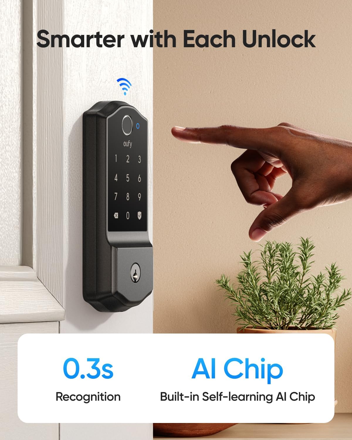 eufy Security Smart Lock C220, Fingerprint Keyless Entry Door Lock, Built-in Wi-Fi, App Remote Control, Front Door Smart Lock Deadbolt, 8Months Battery, Reliable Power, IP53, Black, Traditional