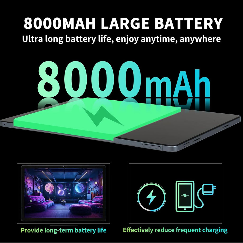redbeat Gaming Tablet 11 Inch, Android 15, 16GB RAM 256GB ROM (1TB Expand), 8000mAh Battery, Octa-Core, 4G LTE Dual SIM, 18W Fast Charge, with Black Case – for Gaming, Streaming & Travel