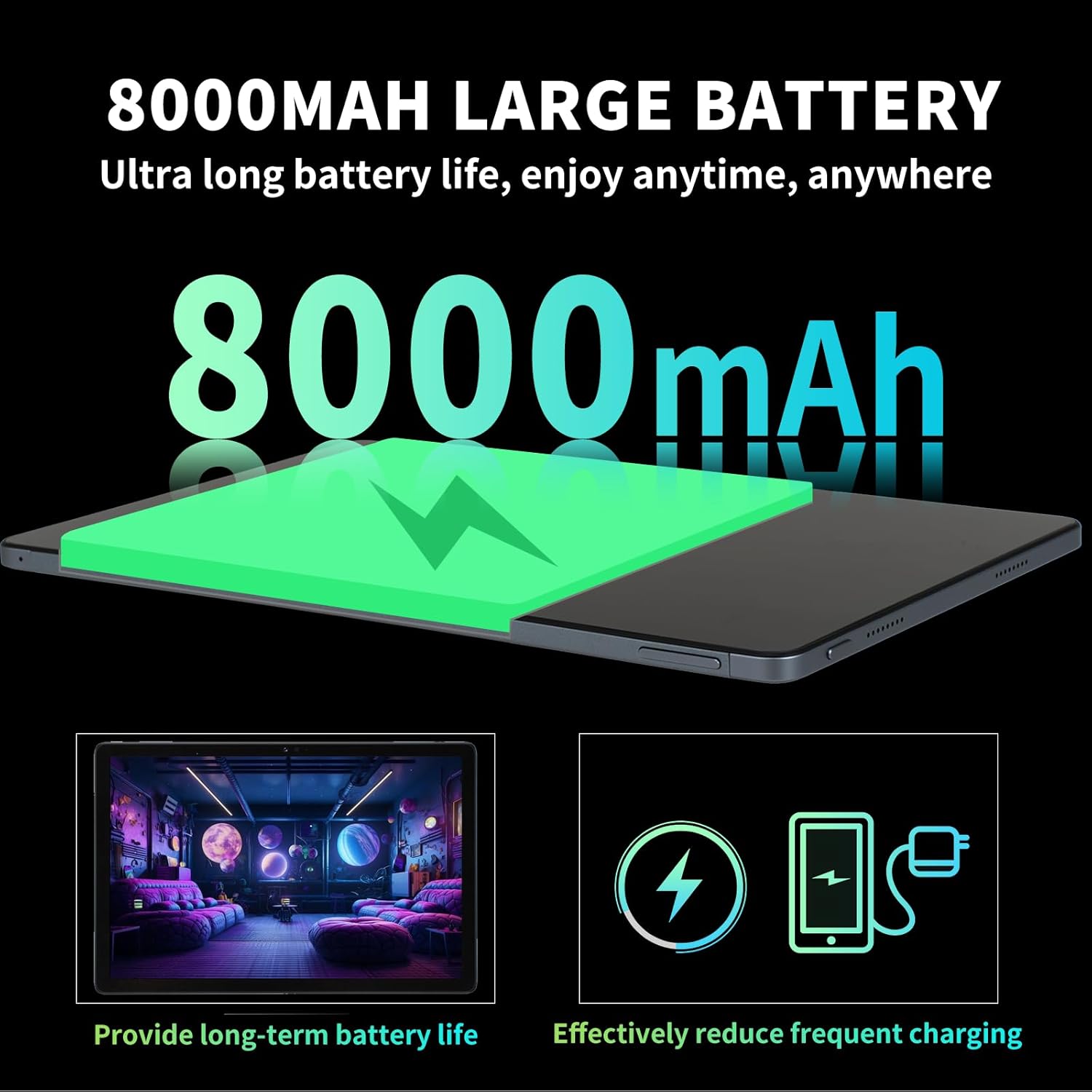 redbeat Gaming Tablet 11 Inch, Android 15, 16GB RAM 256GB ROM (1TB Expand), 8000mAh Battery, Octa-Core, 4G LTE Dual SIM, 18W Fast Charge, with Black Case – for Gaming, Streaming & Travel