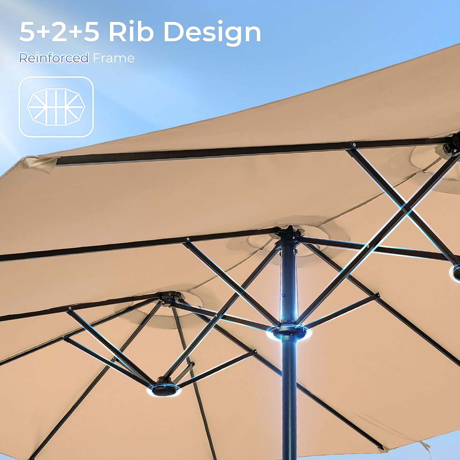 SUPERJARE 13FT Outdoor Patio Umbrella with Base Included, Double Sided Pool Umbrellas with Fade Resistant Canopy, Large Table Umbrella for Deck, Market, Backyard - Beige