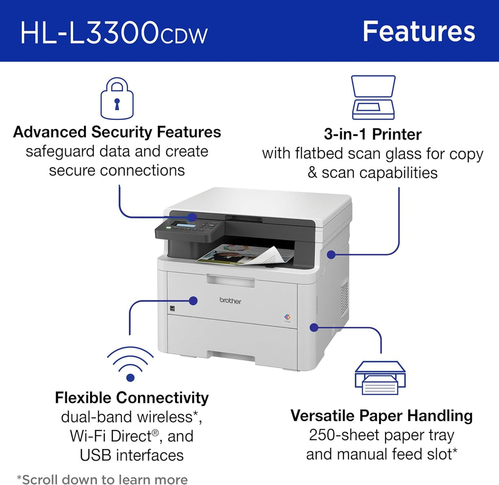 Brother HL-L3300CDW Wireless Digital Color Multi-Function Laser Printer, Copy & Scan, Duplex, Mobile | Includes 2 Month Refresh Subscription Trial ¹ Amazon Dash Replenishment Ready (Renewed Premium)