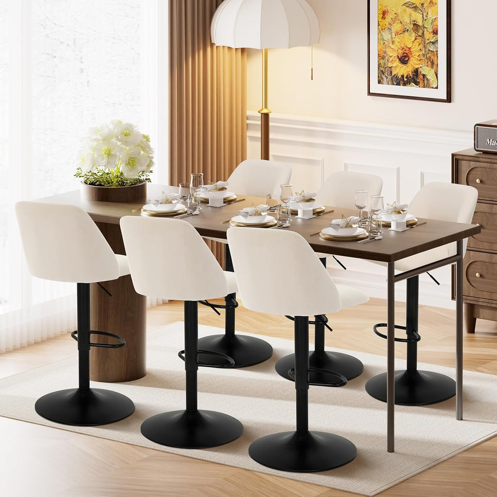 COLAMY Bar Stools Set of 4, Modern Swivel Bar Chairs, Adjustable Upholstered Barstools Counter Height with Full Backrest for Bar, Dining Room, Kitchen Island, Beige