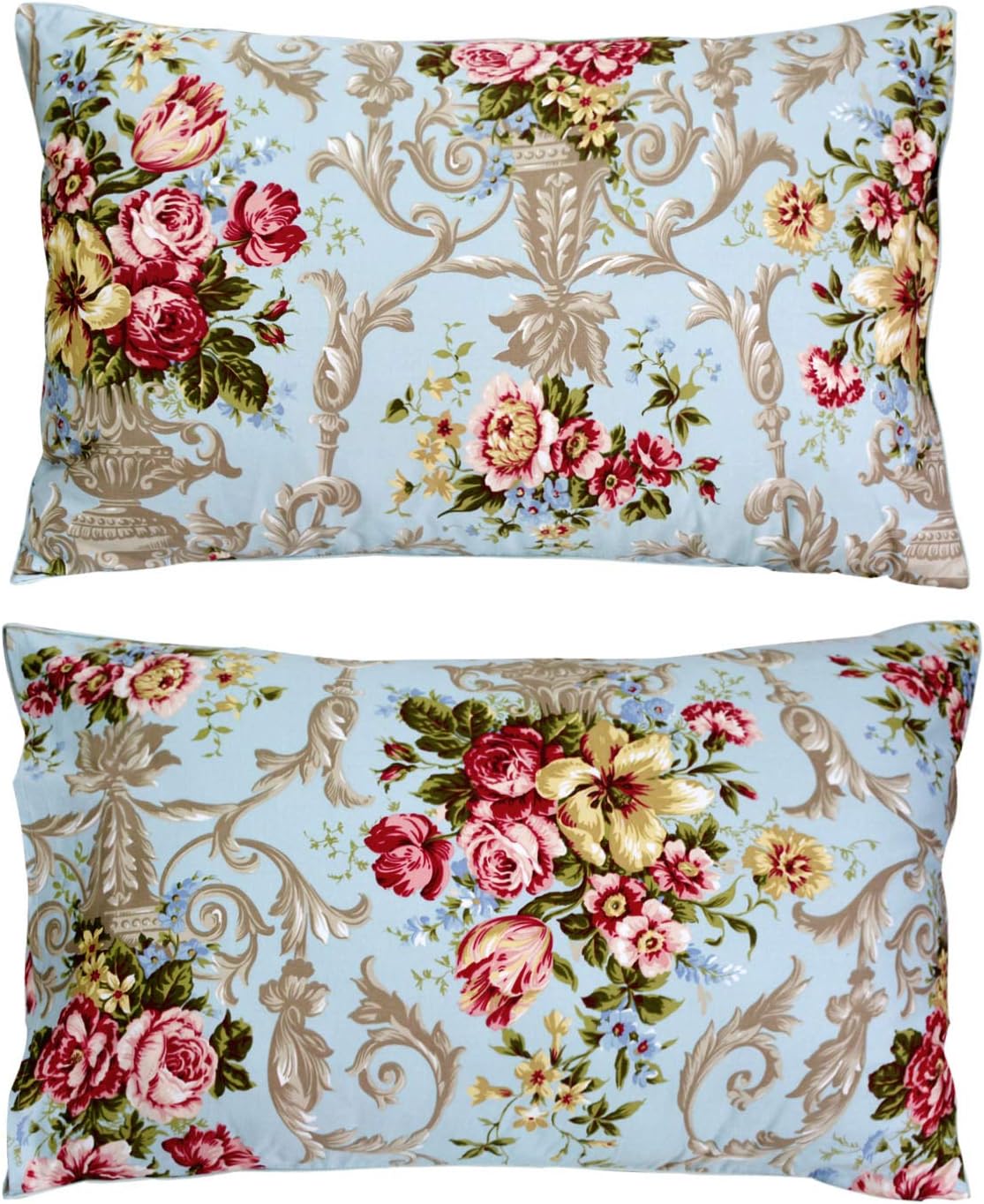 FADFAY Shabby Floral Bedding Elegant Peony Sheets Set Luxury Bedding Collections 800 Thread Count 100% Egyptian Cotton Deep Pocket, 4 Piece-Queen Size