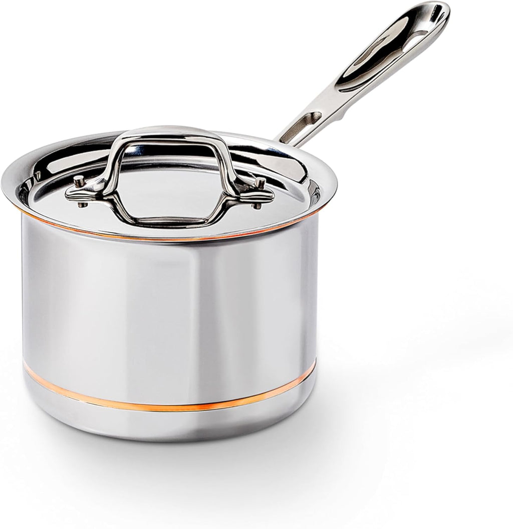 All-Clad Copper Core 5-Ply Stainless Steel Sauce Pan 2 Quart Induction Oven Broiler Safe 600F Pots and Pans, Cookware Silver