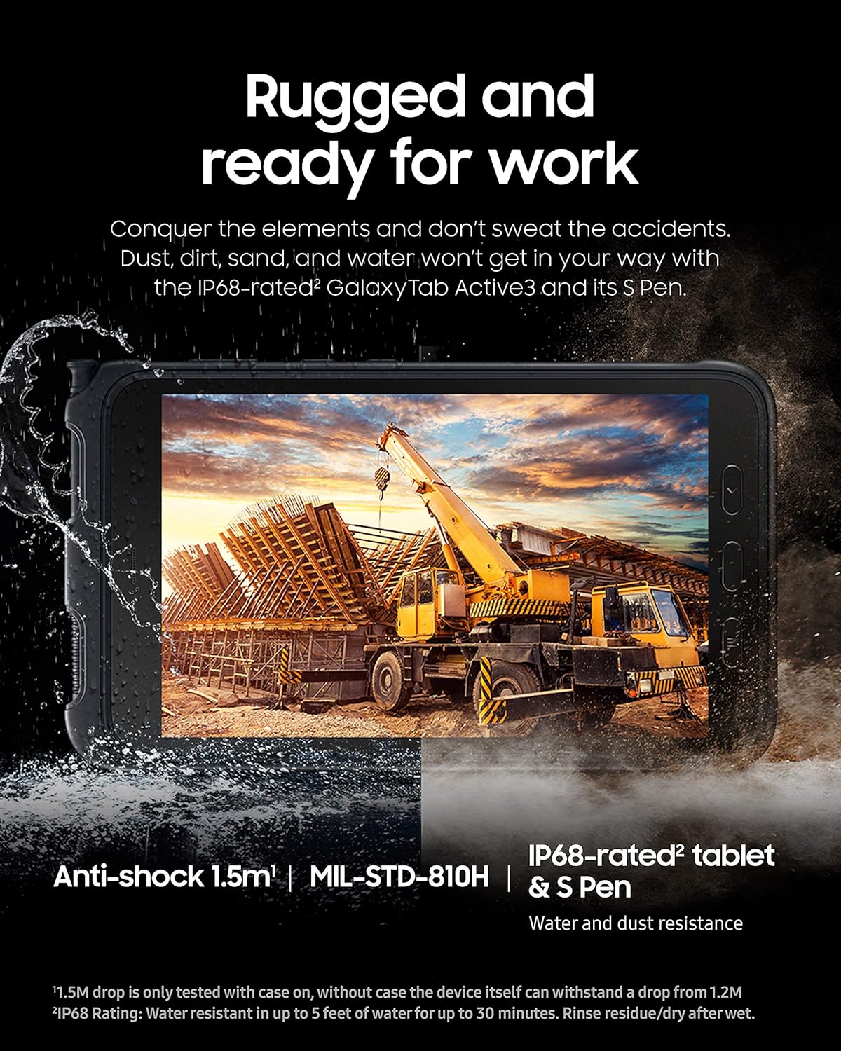 Samsung Galaxy Tab Active3 Enterprise Edition 8” Rugged Multi Purpose Tablet |64GB & WiFi & LTE (Unlocked) | Biometric Security (SM-T577UZKDN14), Black (Renewed)
