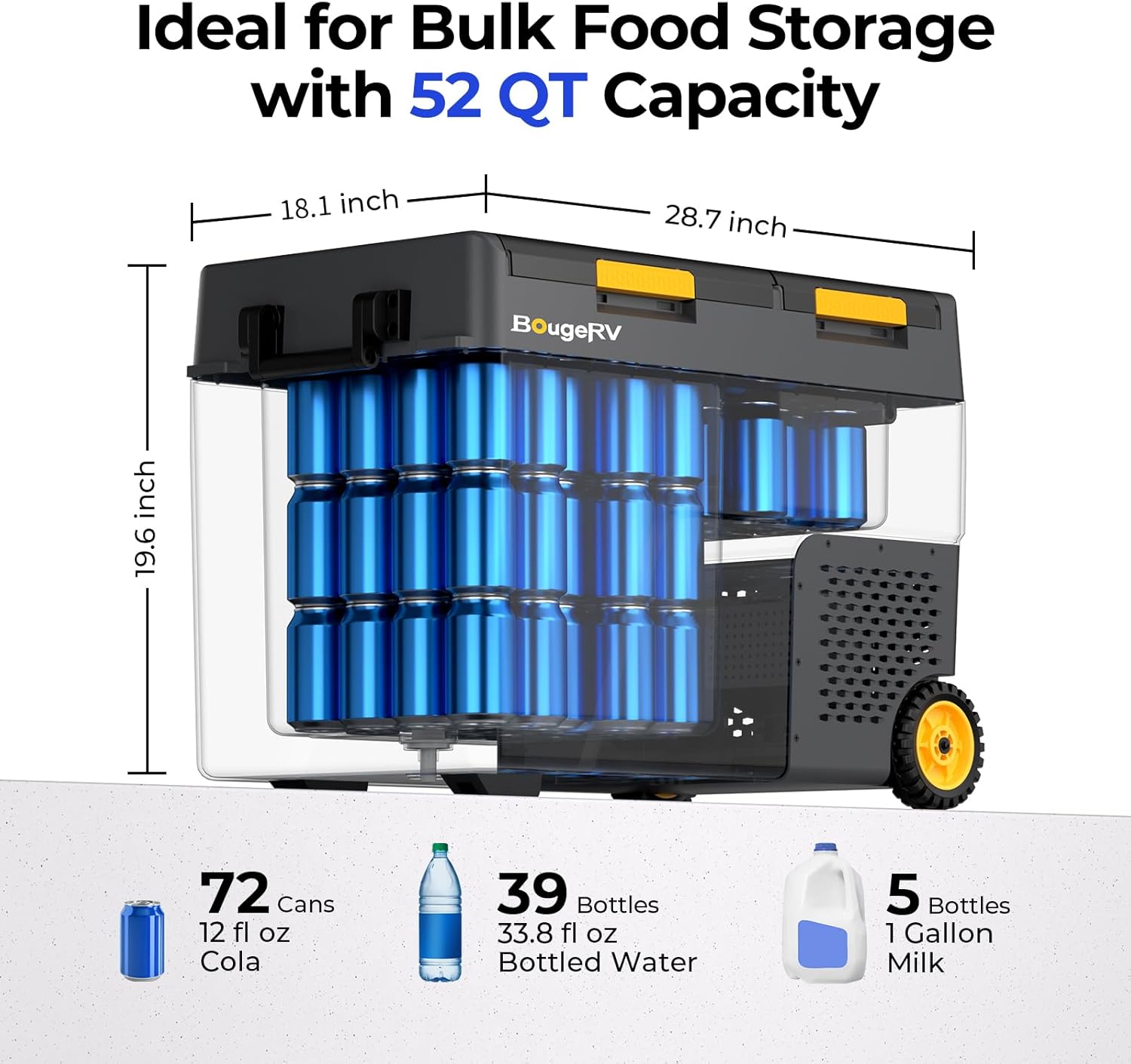 BougeRV CRD2 V2.0 52 Quart Portable Fridge Freezer with 240Wh Battery, 12 Volt Car Refrigerator, -4℉~68℉ Dual Zone Compressor Electric Cooler for Overlanding, Camping, RV, Truck(2026 New Model)