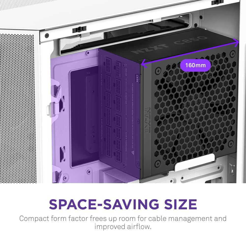 NZXT C850 Gold ATX 3.1 - Fully Modular Low-Noise PC Gaming Power Supply - 850 Watts - 80 Plus Gold - 12V-2x6 Connector - Zero Fan Mode - 100% Japanese Capacitors - Black