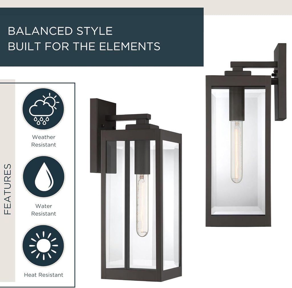 Quoizel Westover 17" Outdoor Wall Sconce, 1-Light Western Bronze with Clear Beveled Glass, E26 Base, Wet Rated
