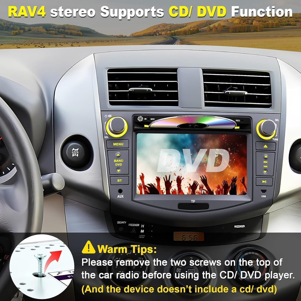 Car Radio for Toyota RAV4 2007 2008 2009 2010 2011 2012, 7-inch Touch Screen Stereo Support CD/DVD,CarPlay&Android Auto, Bluetooth5.2&Voice Control, Backup Camera& SWC,AM/FM Car Radio Receiver