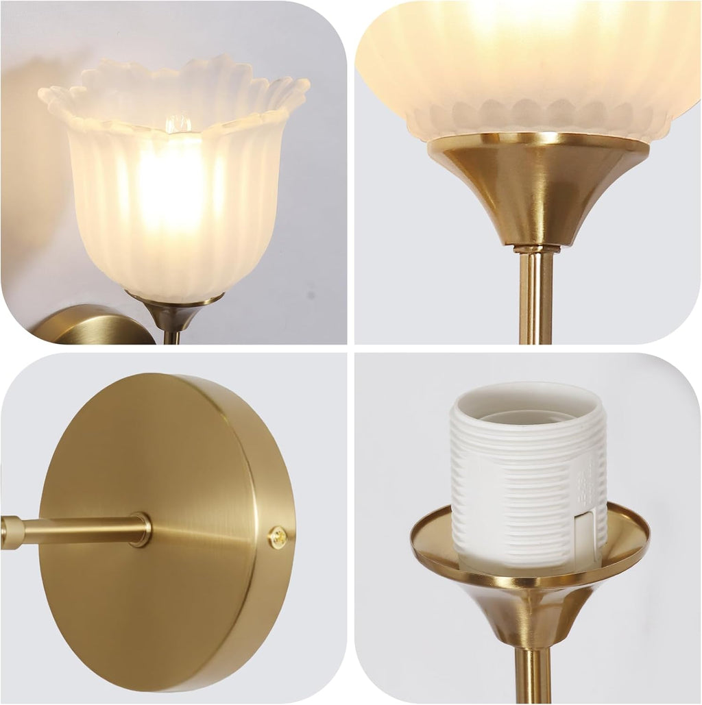 Blooming Rose Wall Sconce Set of 2, Medieval Retro & Modern Style Gold-Plated Wall Sconce with E26 Base (Bulbs Not Included) Wall Lamp for Bathroom Bedroom Kitchen Hallway Living Room Staircase Mirror