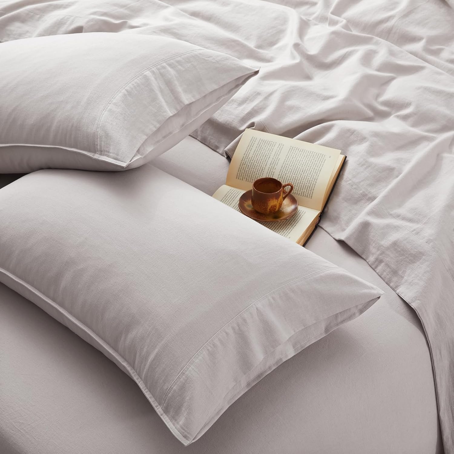 4Pcs Organic Linen Sheets King Size, 100% French Linen from Normandy, Tear-Resistant Natural Linen King Sheet Set with 16 Inch Deep Pocket, 1 Flat Sheet, 1 Fitted Sheet, 2 Pillowcases