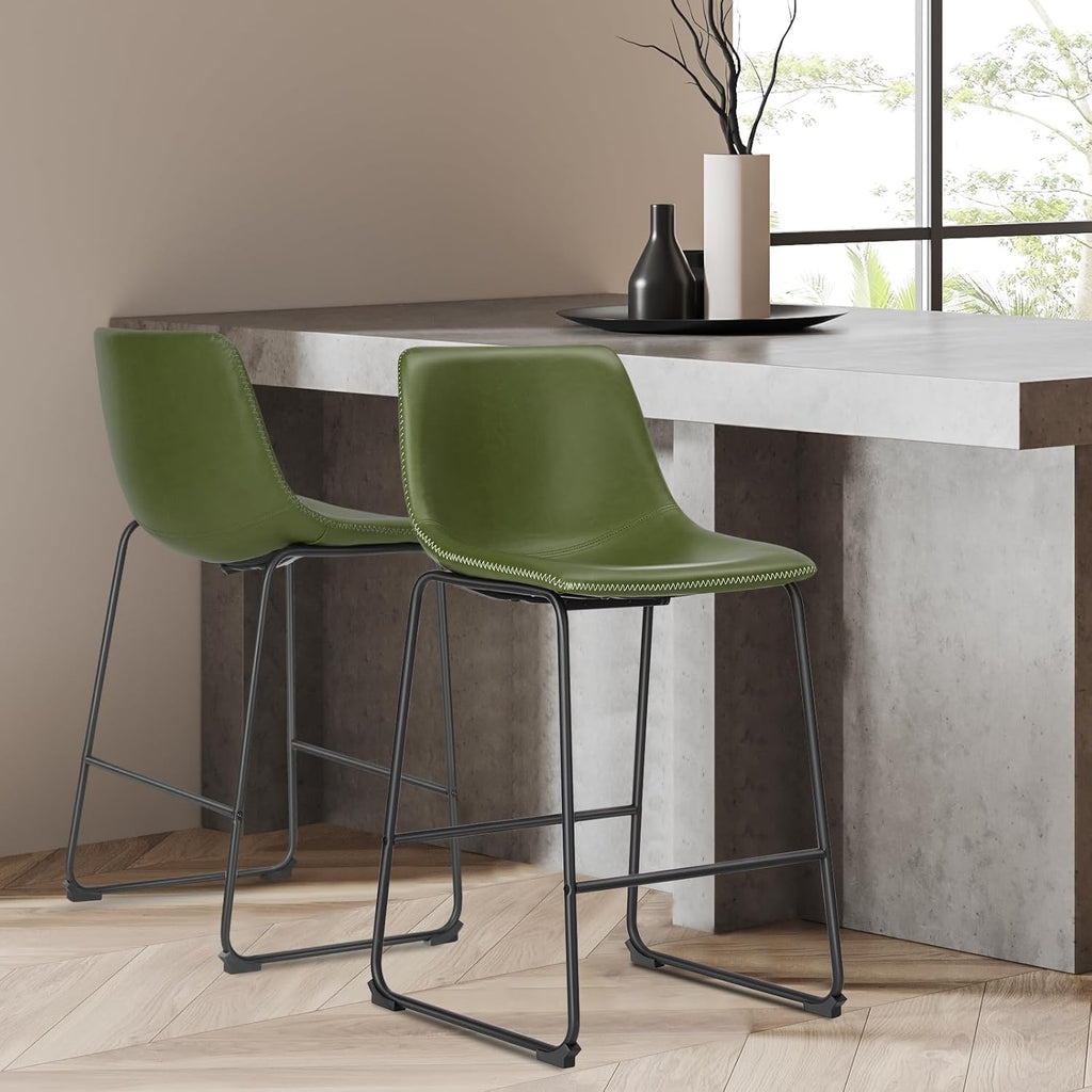 DUMOS Bar Stools Set of 4, 26 Inch Counter Height Faux Leather Barstools with Back, Modern Metal Leg Bar Chairs for Kitchen Island, Dining Pub Table, Home Bar, Green