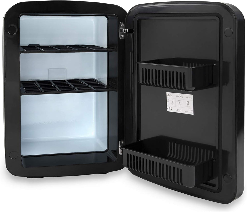 Cooluli 15L Mini Fridge with Magnetic Blackboard - Portable Small Refrigerator for Travel, Car & Office, V15LE2BK