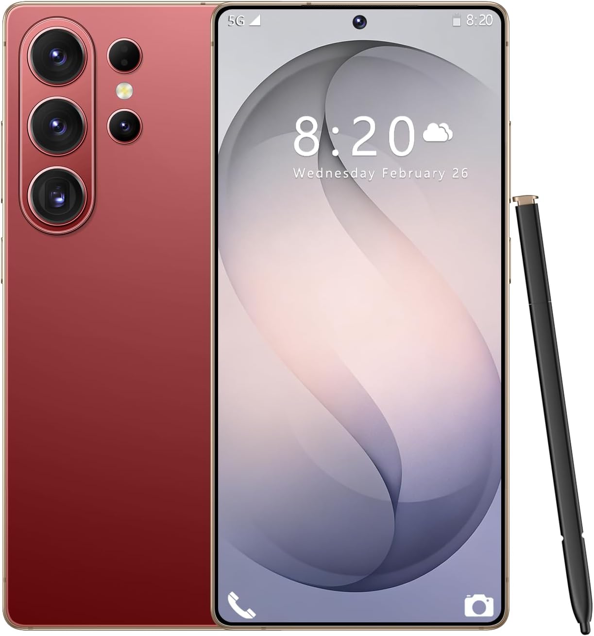 I26 Ultra Unlocked Phone: Built-in Stylus, 12GB+512GB, Snapdragon 8 Gen 3 | 108MP Camera & 6800mAh Battery | 5G Android 15 (Titanium Rosered)