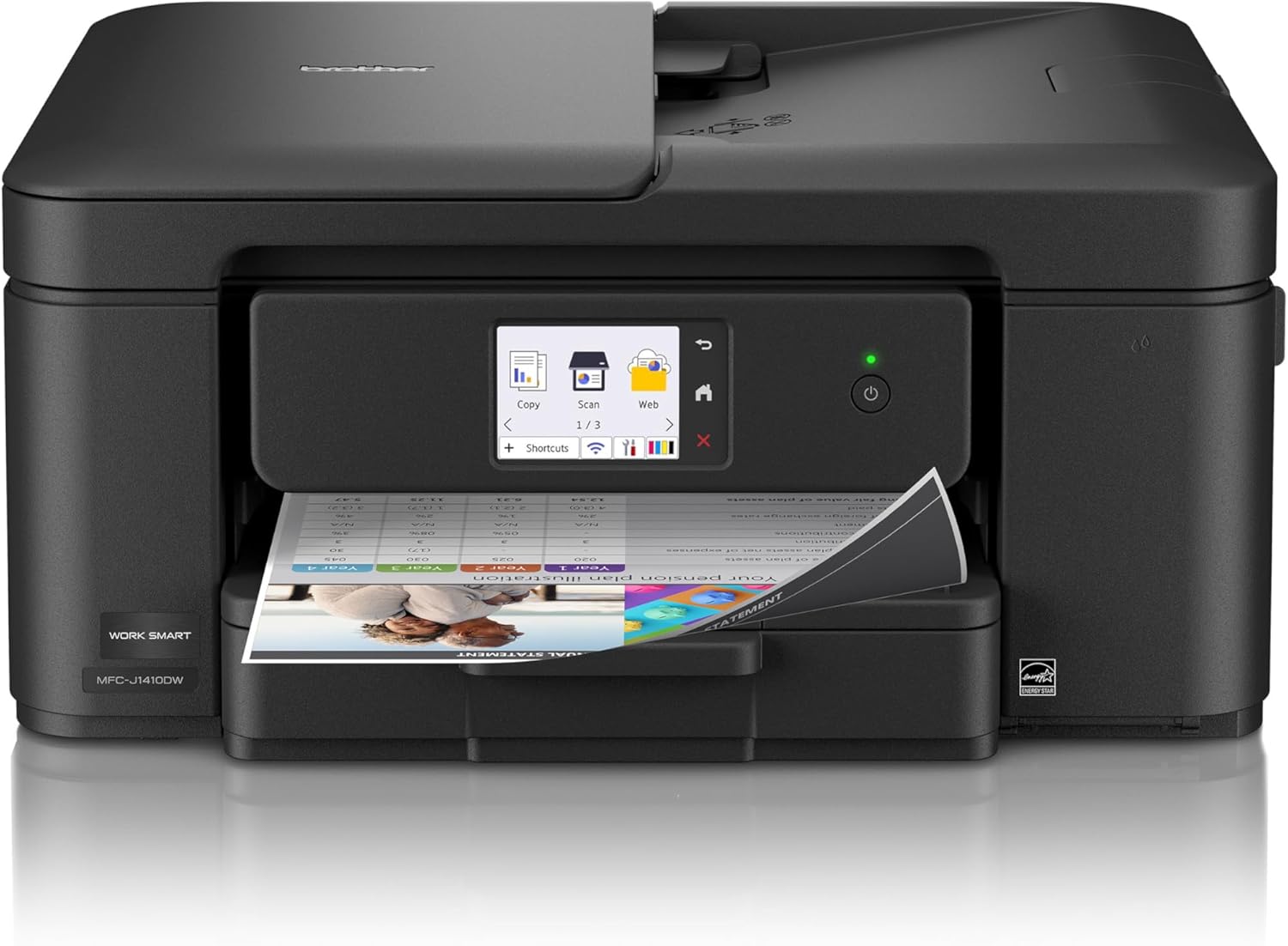 Brother Work Smart 1410 Wireless Color Inkjet All-in-One Printer with 2.7” Touchscreen and Automatic Duplex Printing | Includes Refresh Subscription Trial(1) (MFC-J1410DW)