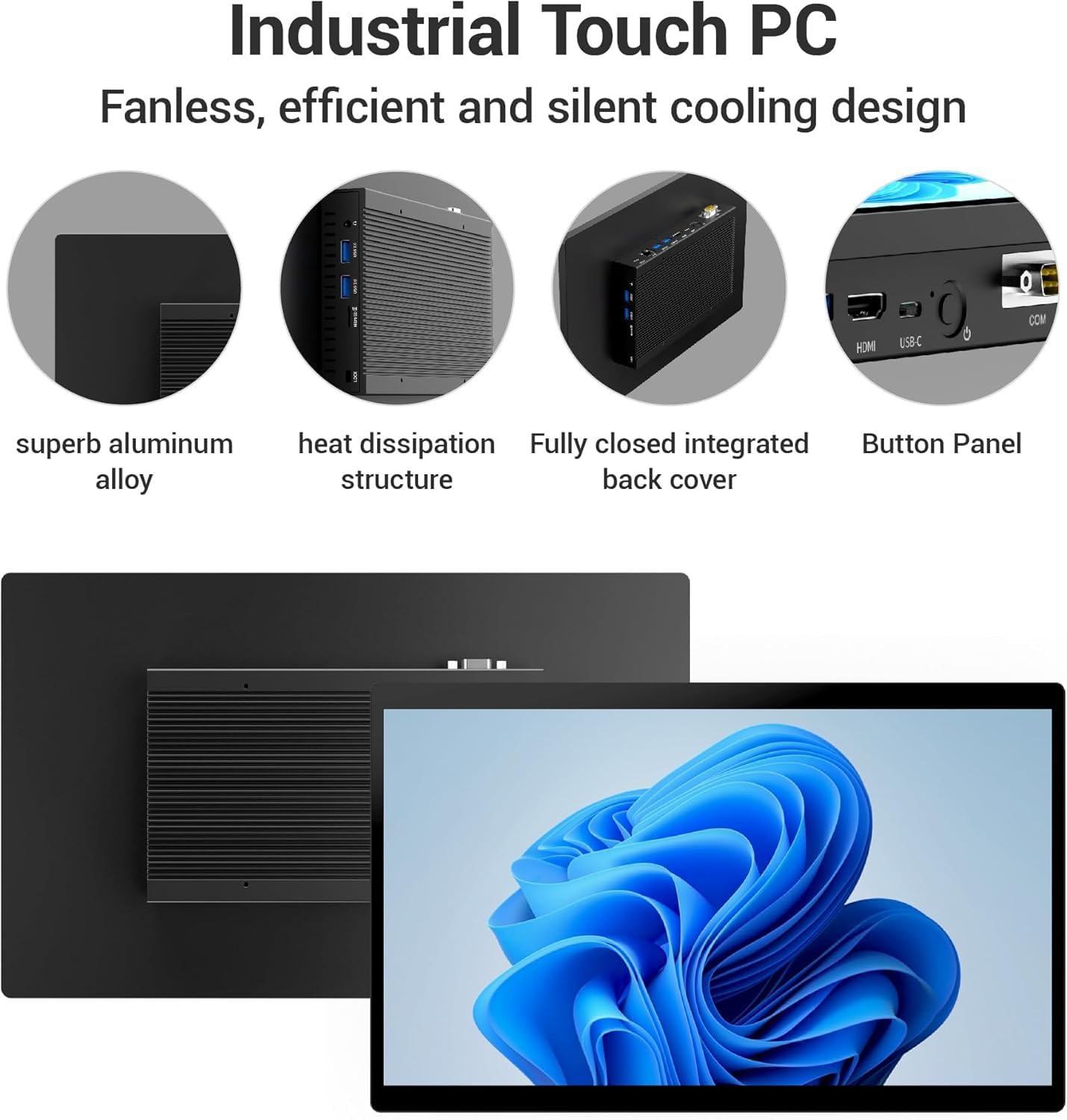 All-in-One Panel PC Industrial Touchscreen Tablet 15.6", Fanless Embedded Panel Computer Win11 Pro N5095 8GB RAM 128GB ROM, Tablet PC 1920 * 1080 IPS, 4xUSB3.0, 2xRS232, Type-C, HDMI, LAN