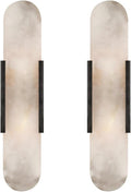 Black Modern Wall Sconces for Living Room, Alabaster Sconce Wall Light Fixtures Set of 2, Marble Sconce Lighting for Entryway Bathroom Bedroom