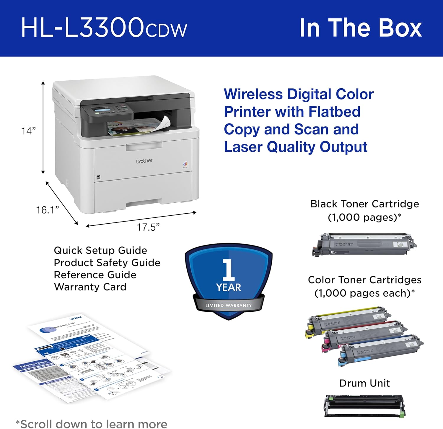 Brother HL-L3300CDW Wireless Digital Color Multi-Function Laser Printer, Copy & Scan, Duplex, Mobile | Includes 2 Month Refresh Subscription Trial ¹ Amazon Dash Replenishment Ready (Renewed Premium)