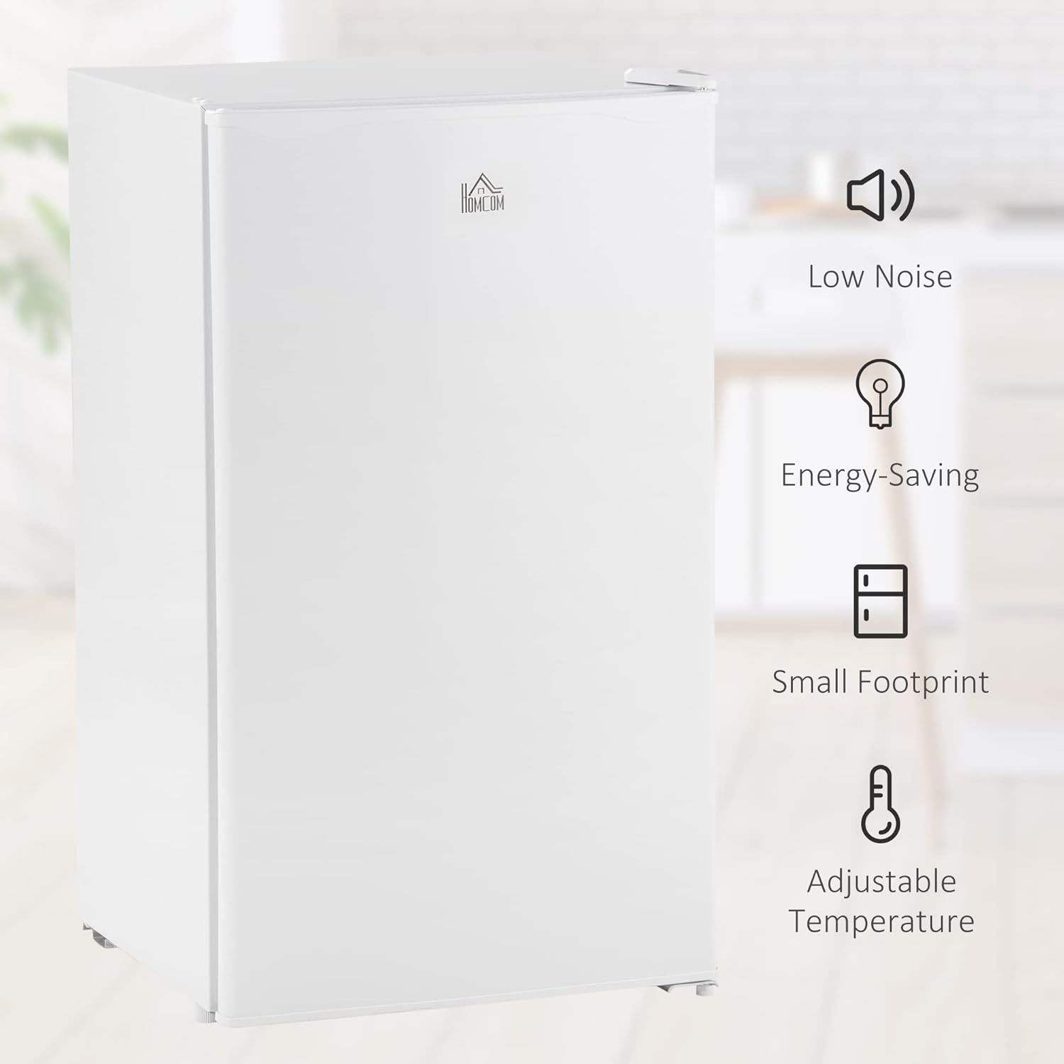 HOMCOM 3.2 Cu.Ft Mini Fridge with Freezer, Compact Refrigerator with Adjustable Thermostat, Shelf and Single Reversible Door for Bedroom, Dorm, Home Office, Energy Efficient, White