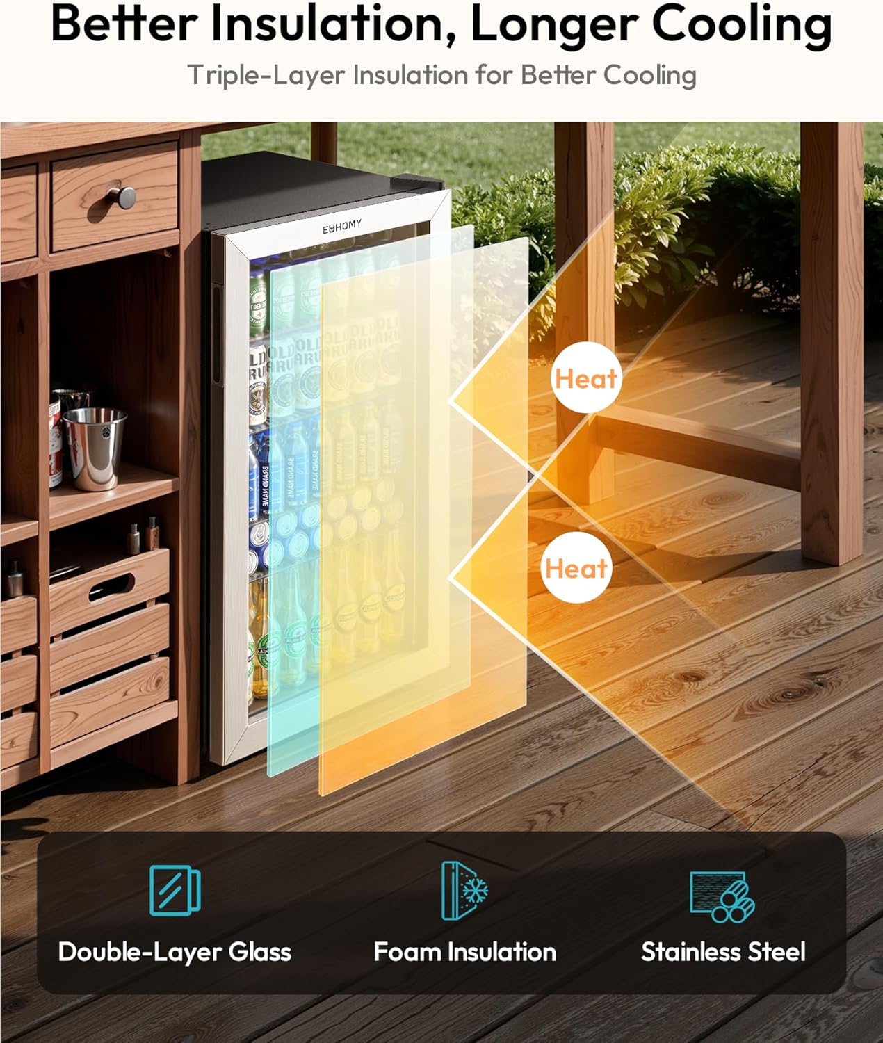 EUHOMY Mini Fridge 130 Can Beverage Refrigerator Cooler Glass Door for Soda Wine Beer, Beverage Cooler for Home, Bar, Office with Digital Temperature Control Adjustable Shelves, 3.2 Cu.Ft, Silver