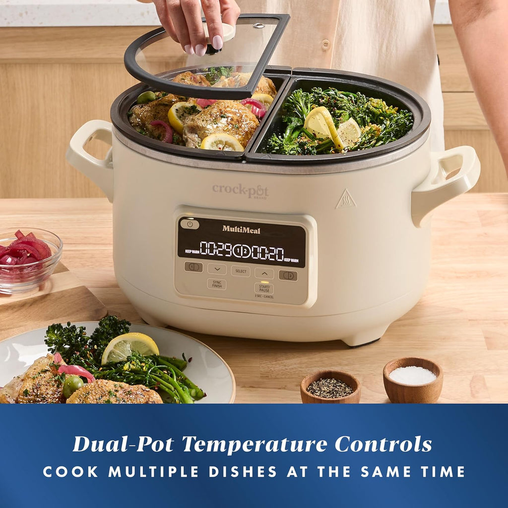 Crock-Pot MultiMeal Multicooker and Programmable Slow Cooker with Bake Function, Create 2 Dishes Simultaneously, Two 3.7qt Nonstick Pots Feed 8+ People, Dishwasher-Safe