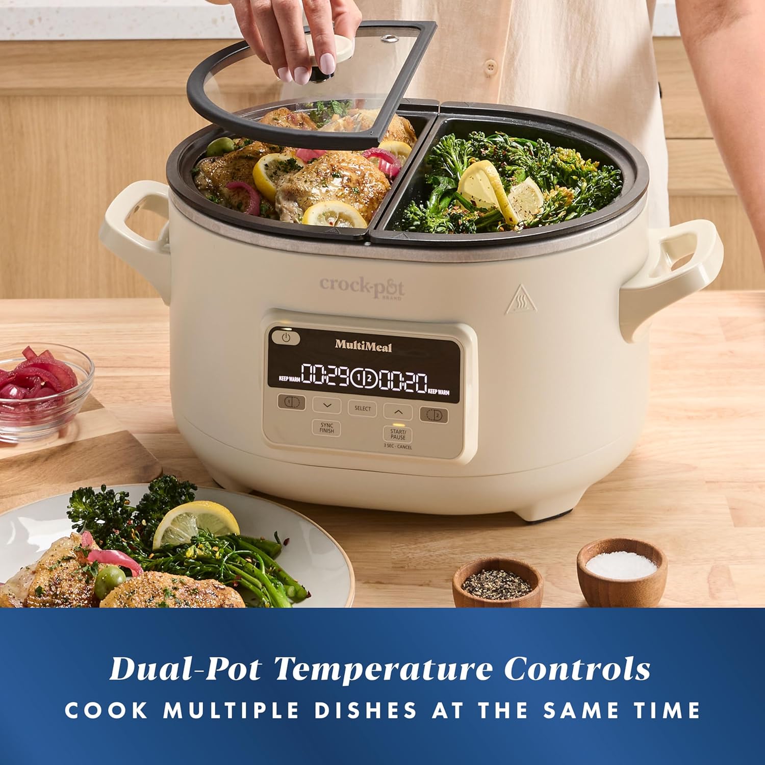 Crock-Pot MultiMeal Multicooker and Programmable Slow Cooker with Bake Function, Create 2 Dishes Simultaneously, Two 3.7qt Nonstick Pots Feed 8+ People, Dishwasher-Safe