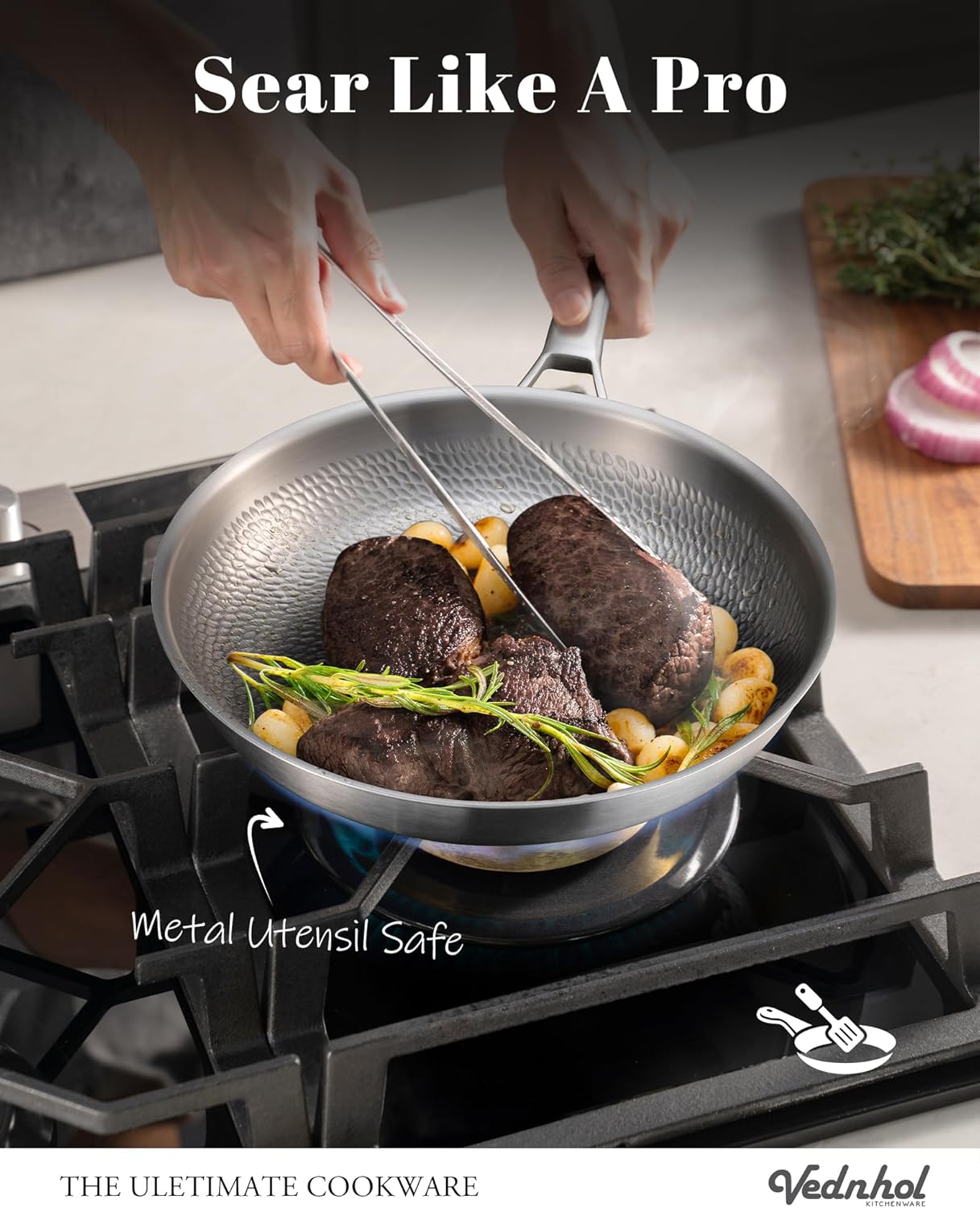 Titanium Pans set with 2Lids,8+10+12Inch Pure Titanium Hammered Upgarde Pro Non-Toxic Skillet for Cooking, PFAS/PFOA/PTFE Free Cookware, Dishwasher&Oven Safe, Kitchen Induction Compatible