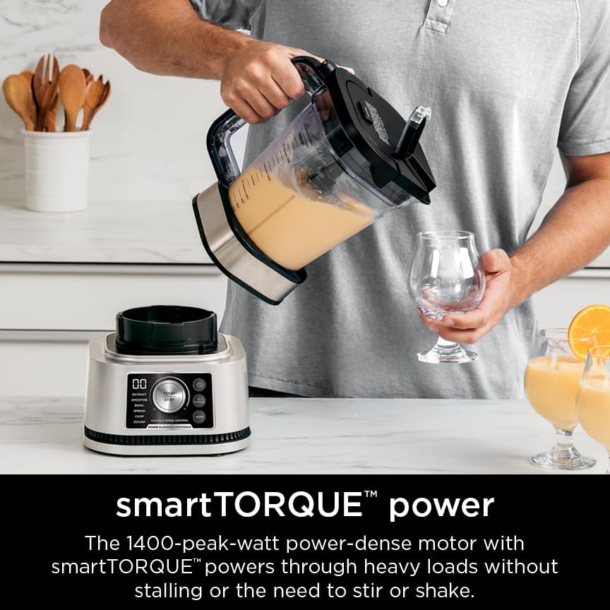 Ninja Blender For Kitchen | Food Processor Combo System | Smoothie Maker & Nutrient Extractor | 6 Functions for Bowls, Spreads, Dough, Shakes | 72-oz. Pitcher & To-Go Cups | Silver | SS351