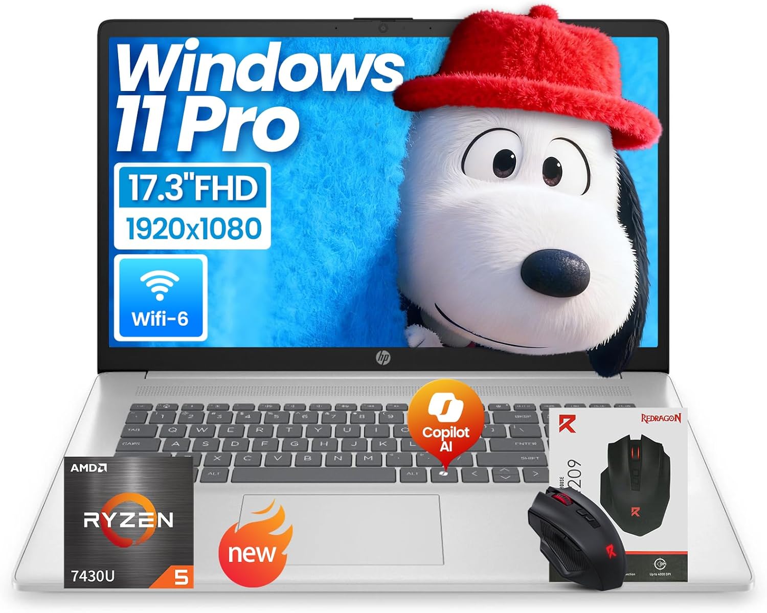 HP 17 inch laptops, AMD Ryzen 5 7430U(Beats i7-1165G7), 20GB RAM 512GB NVMe SSD Windows 11 Pro, 17.3" FHD IPS, Copilot AI, Numeric Keyboard, Type-c, Patented KB Kit